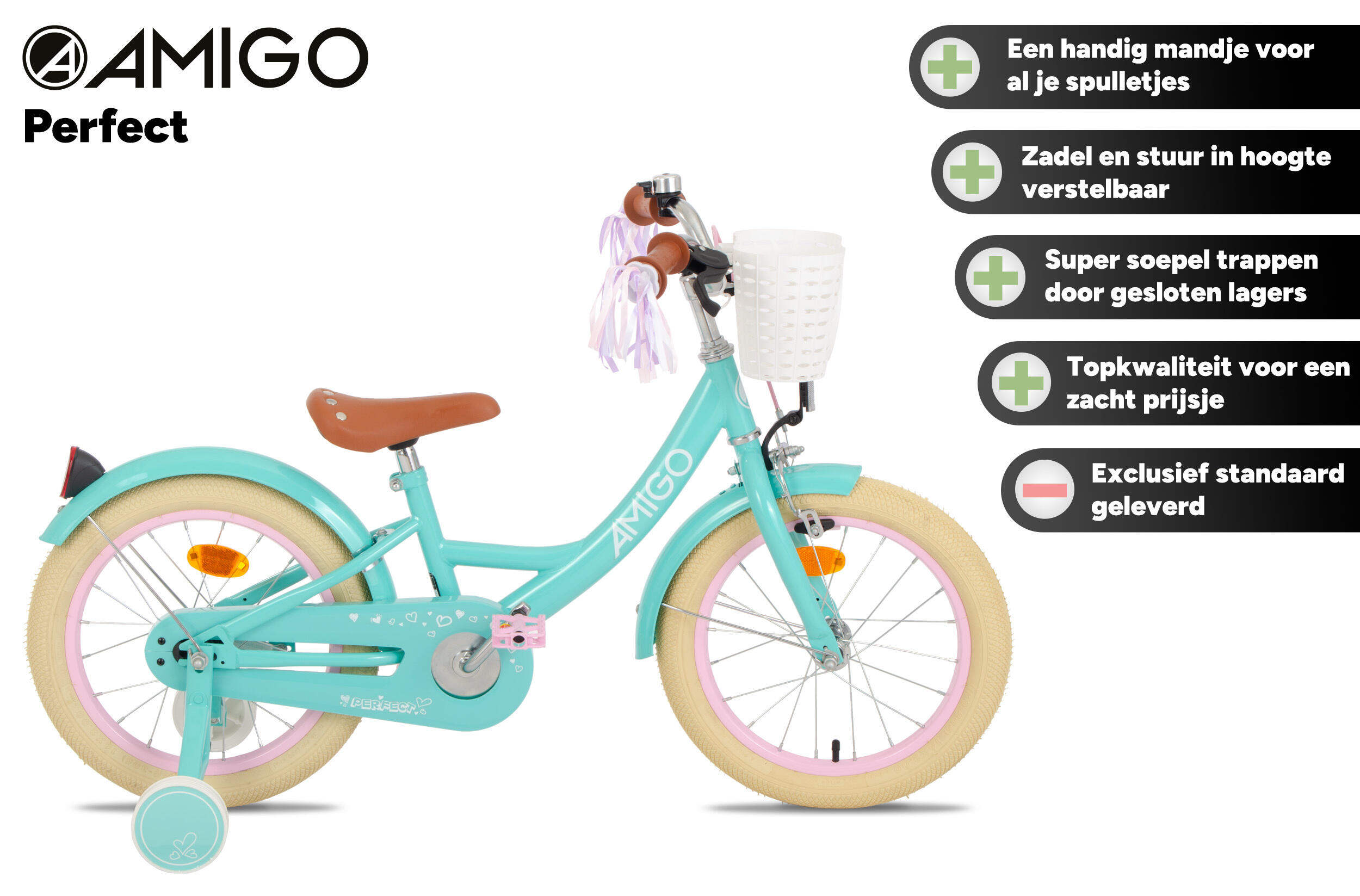 Perfect 16 Inch 23,5 cm Meisjes Terugtraprem Turquoise 2/7