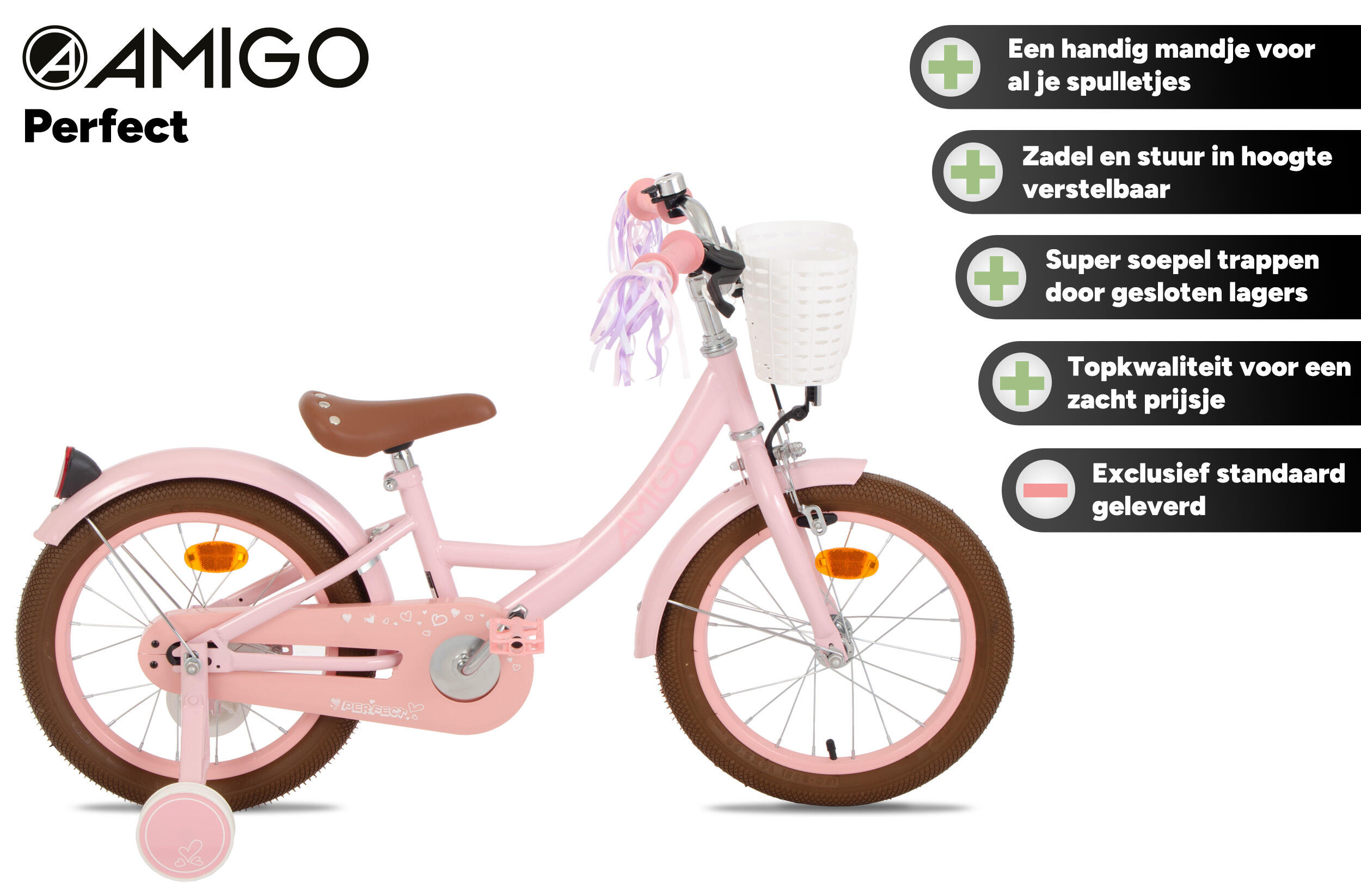 Perfect 16 Inch 23,5 cm Meisjes Terugtraprem Roze 2/7