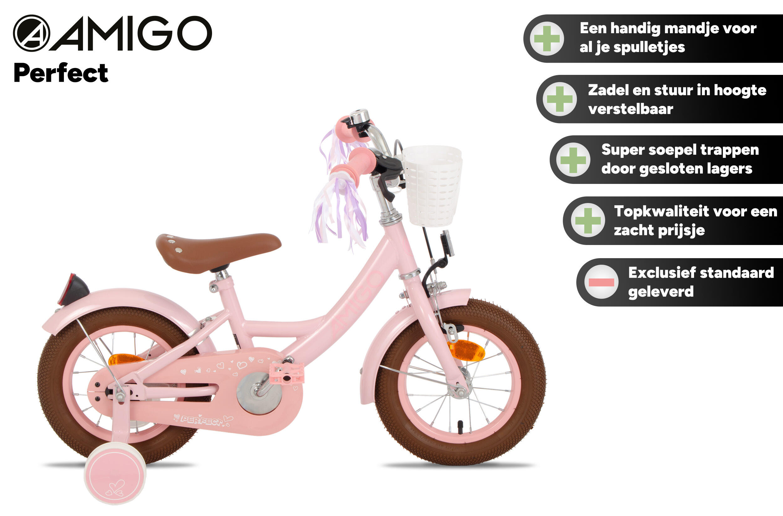 AMIGO Vélo fille Perfect 12 Pouces 21 cm Fille Frein à rétropédalage Rose 2/7