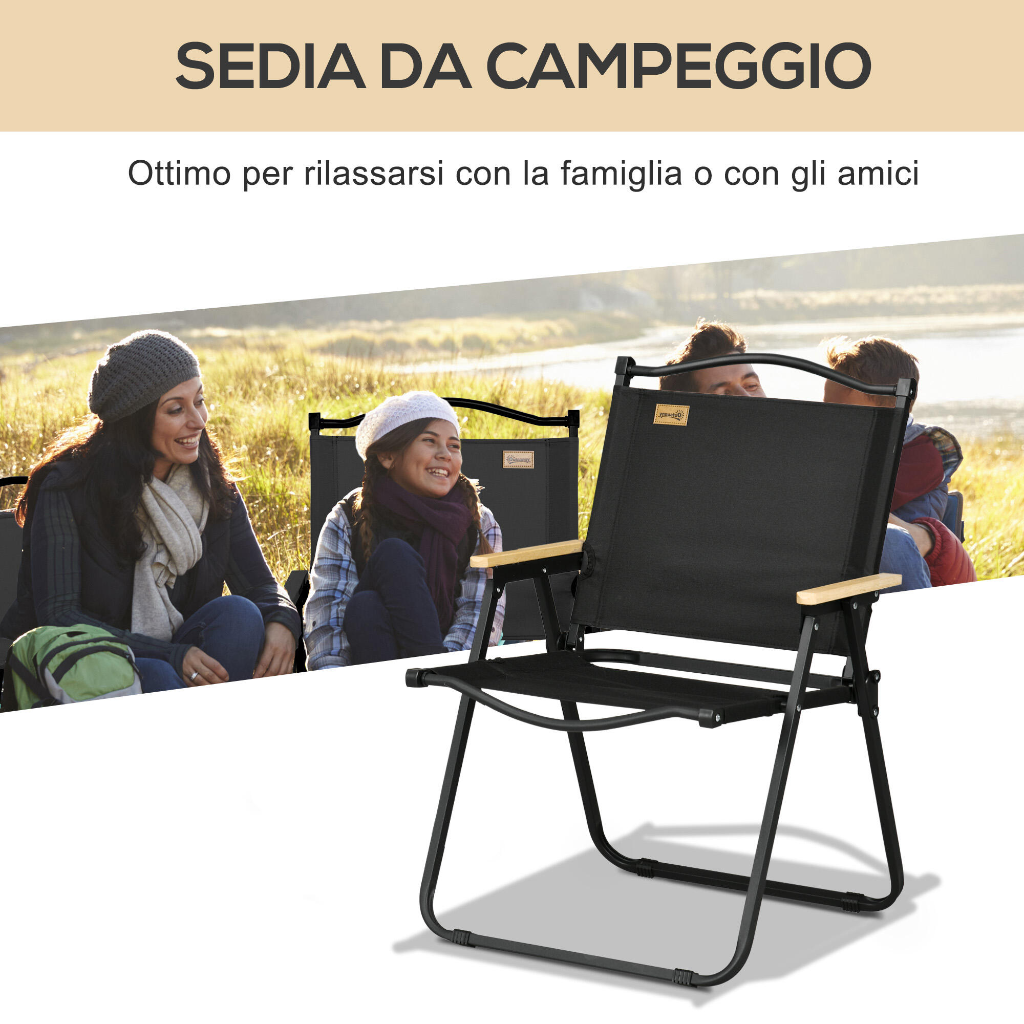 Outsunny Sedia Pieghevole da Esterno con Braccioli in Tessuto e Acciaio Nero 4/7