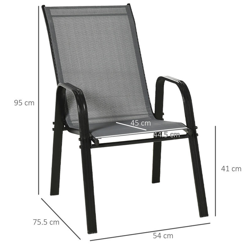 Outsunny Set de 4 Scaune Stivuibile de Exterior cu Cotiere din Metal Gri