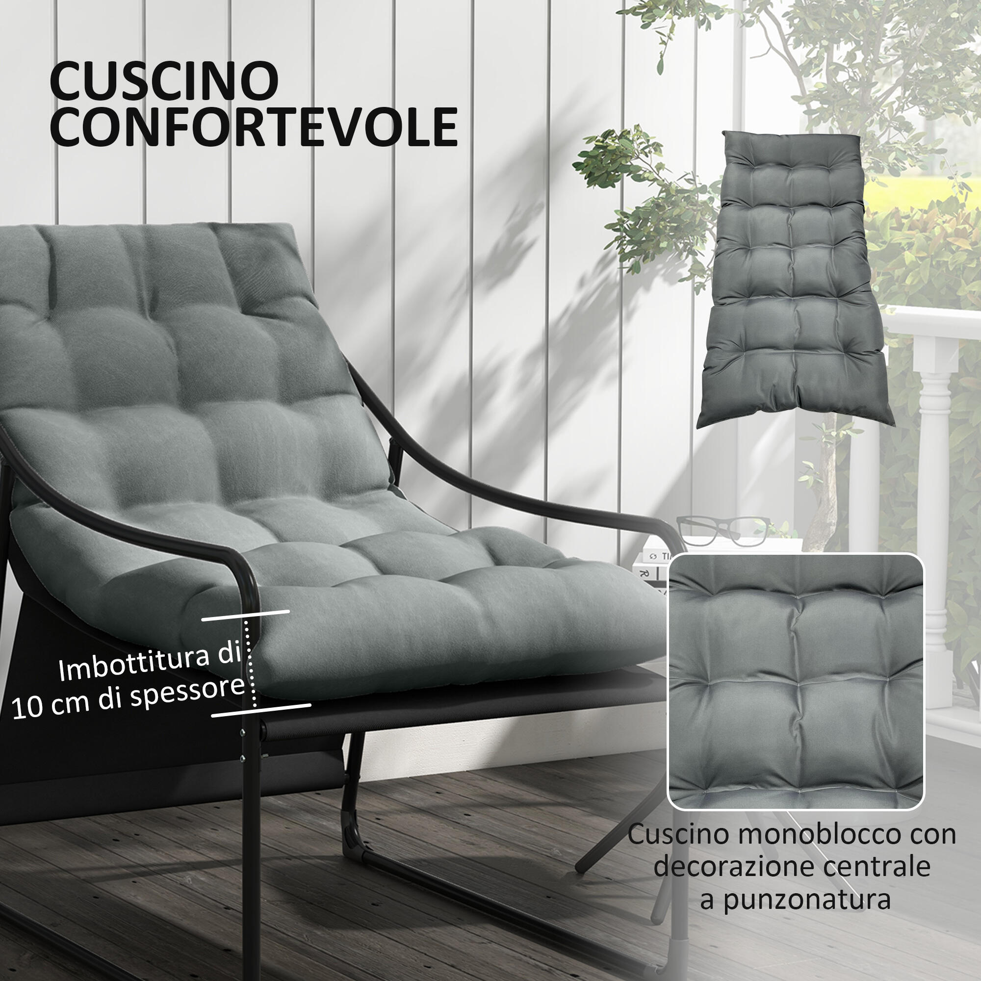 Outsunny Poltrona da Esterno in Acciaio e Poliestere con Cuscino Imbottito 4/7