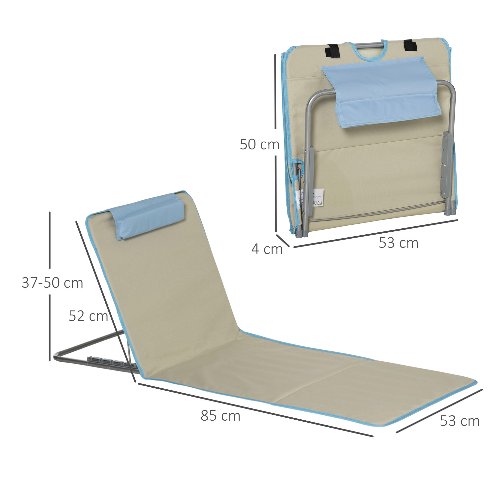 Outsunny Set 2 Sdraio da Spiaggia con Schienale Regolabile Poggiatesta Beige 3/7