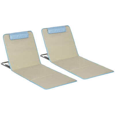 Outsunny Set 2 Sdraio da Spiaggia con Schienale Regolabile Poggiatesta Beige