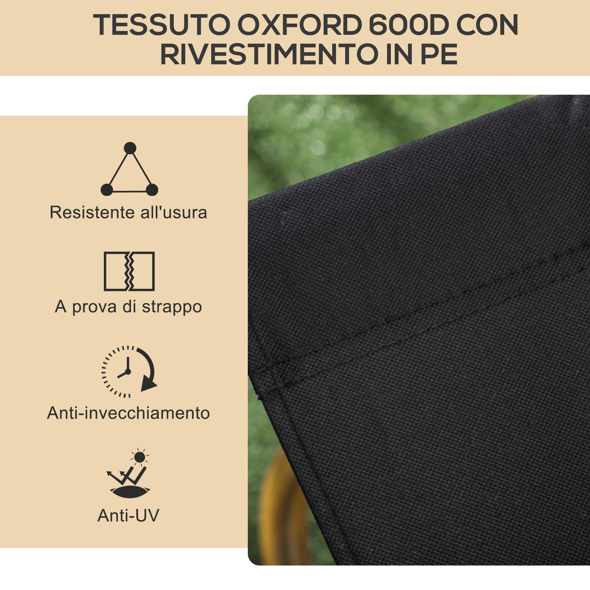 Outsunny Sedia Pieghevole da Esterno con Braccioli in Tessuto e Acciaio Nero 6/7