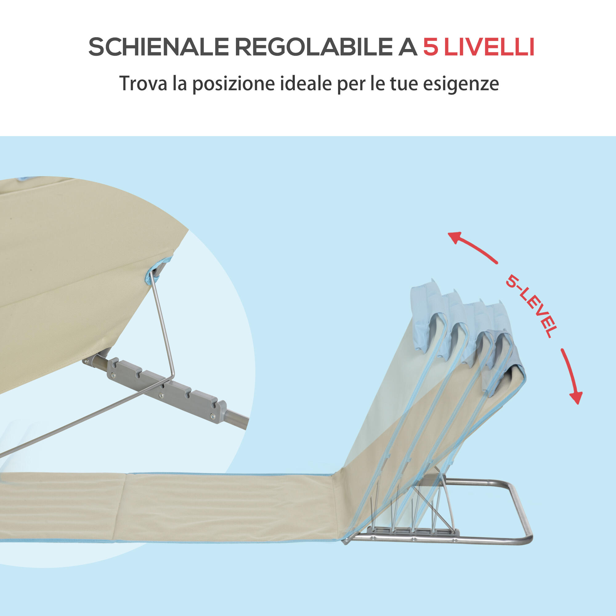Outsunny Set 2 Sdraio da Spiaggia con Schienale Regolabile Poggiatesta Beige 4/7