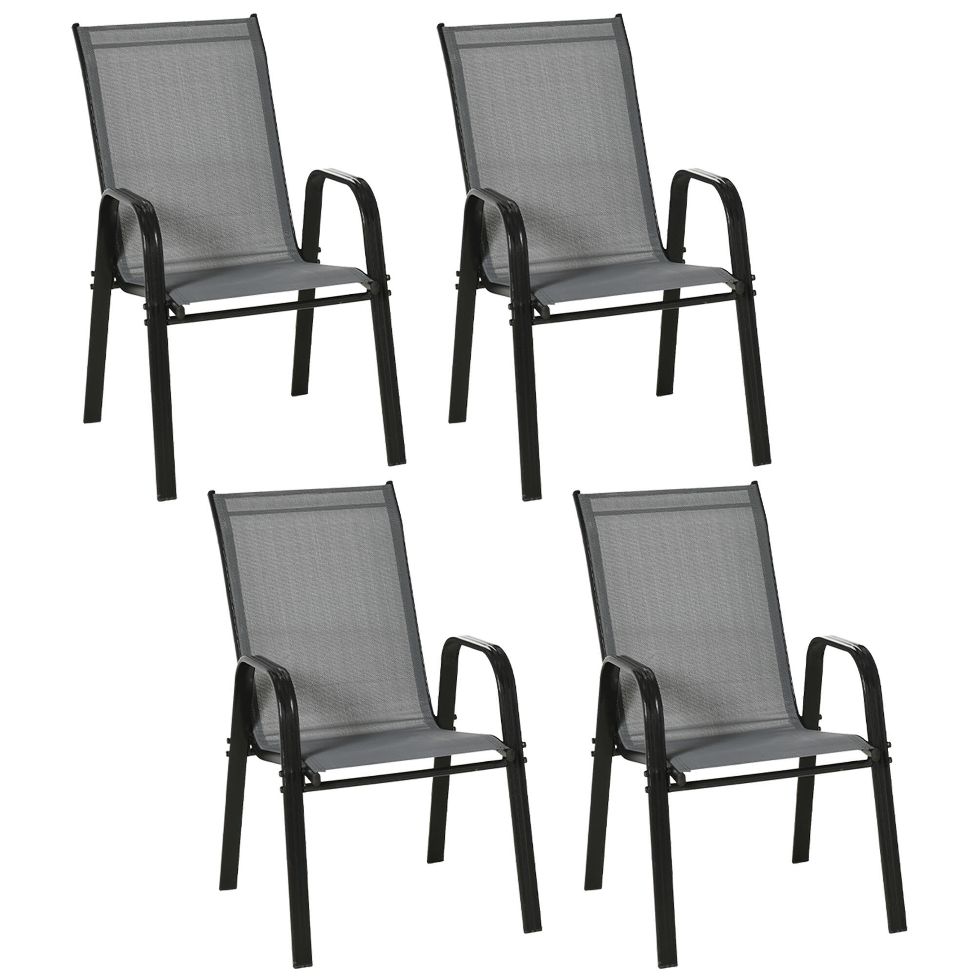 Outsunny Set 4 Sedie da Esterno Impilabili con Braccioli in Metallo Grigio 1/8