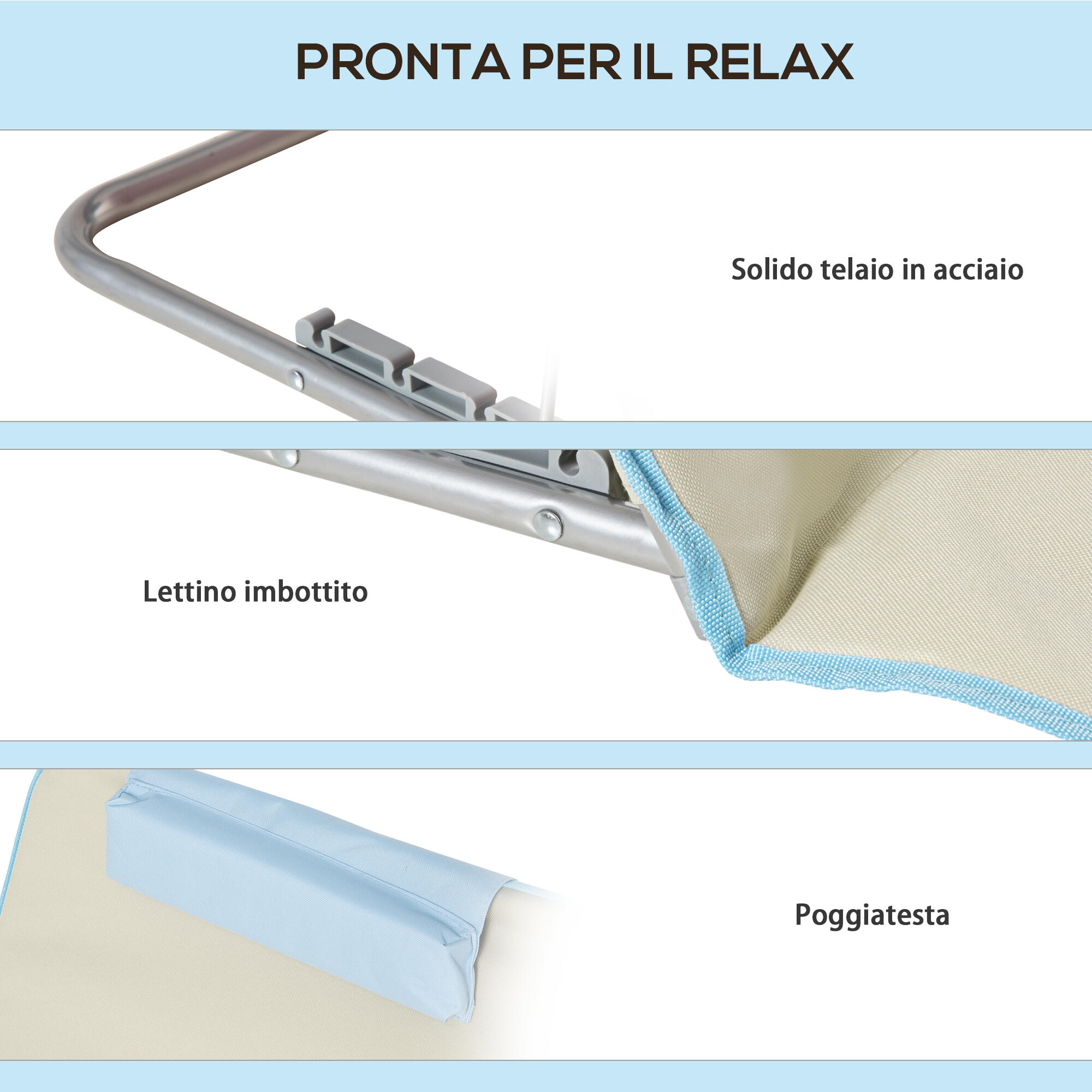 Outsunny Set 2 Sdraio da Spiaggia con Schienale Regolabile Poggiatesta Beige 6/7