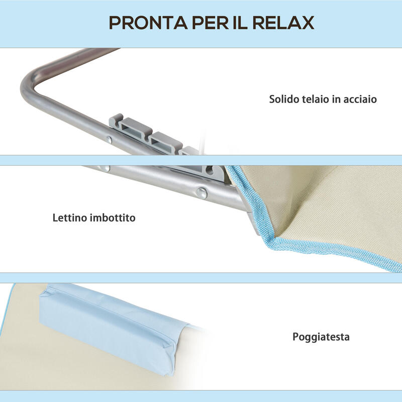 Outsunny Set de 2 Scaune de Plaja cu Spatar Reglabil si Tetiera Bej