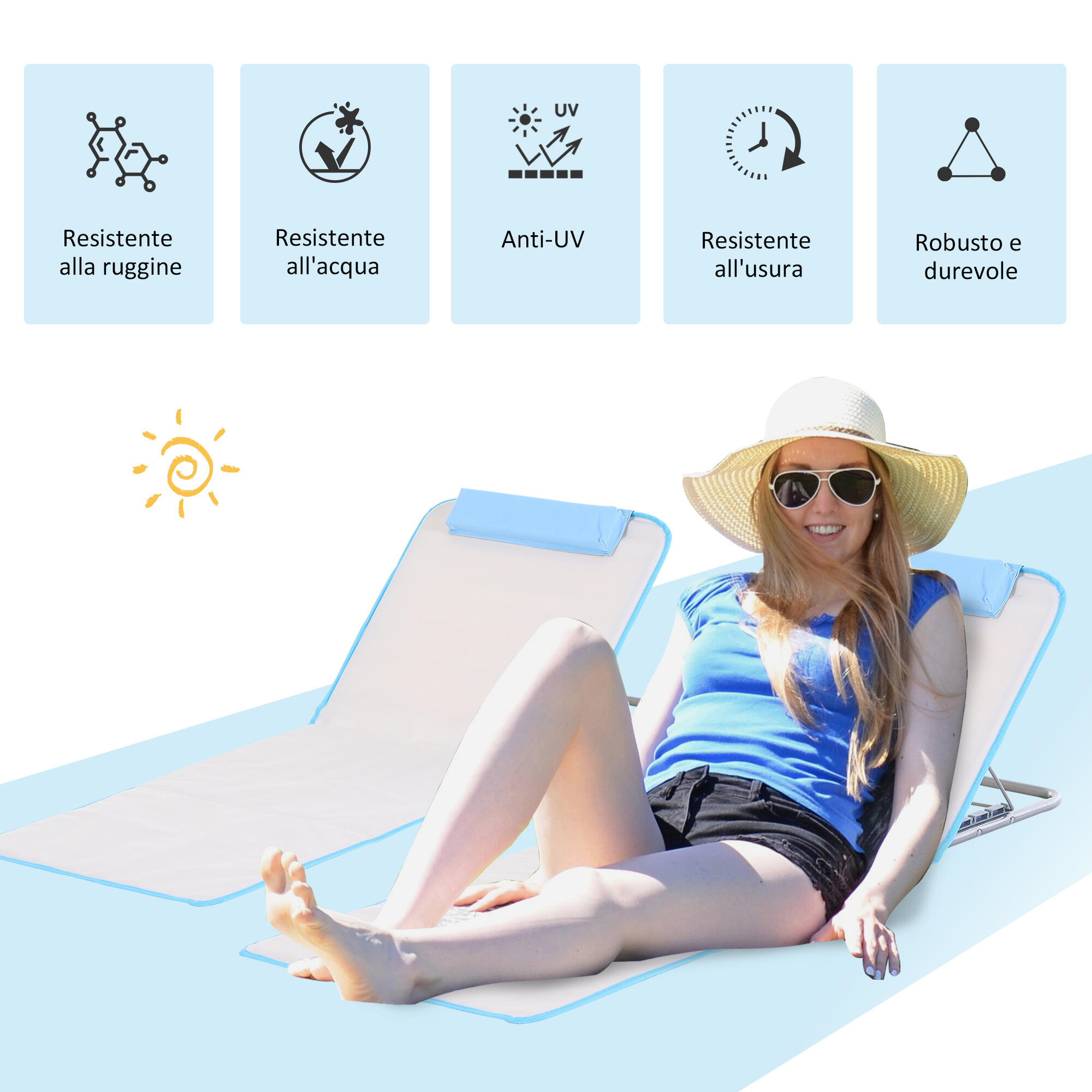 Outsunny Set 2 Lettini Sdraio da Spiaggia Pieghevoli Schienale Regolabile Beige 4/7