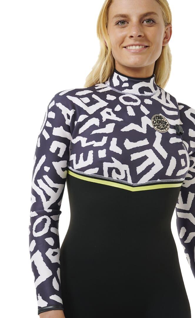 Pianka do pływania damska Rip Curl E-Bomb 4/3 mm Zip Free Sublimed black/ lime 3/7