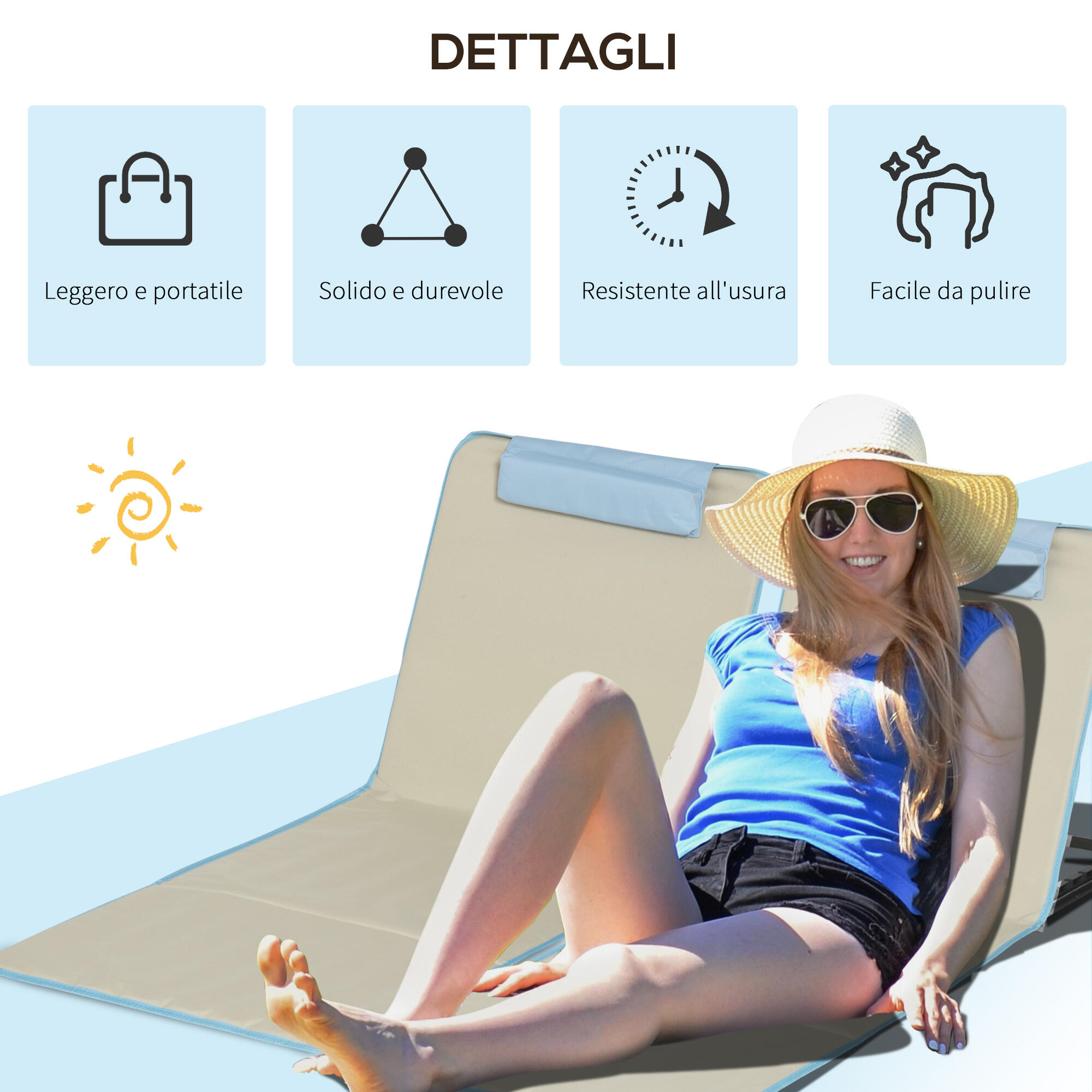 Outsunny Set 2 Sdraio da Spiaggia con Schienale Regolabile Poggiatesta Beige 7/7
