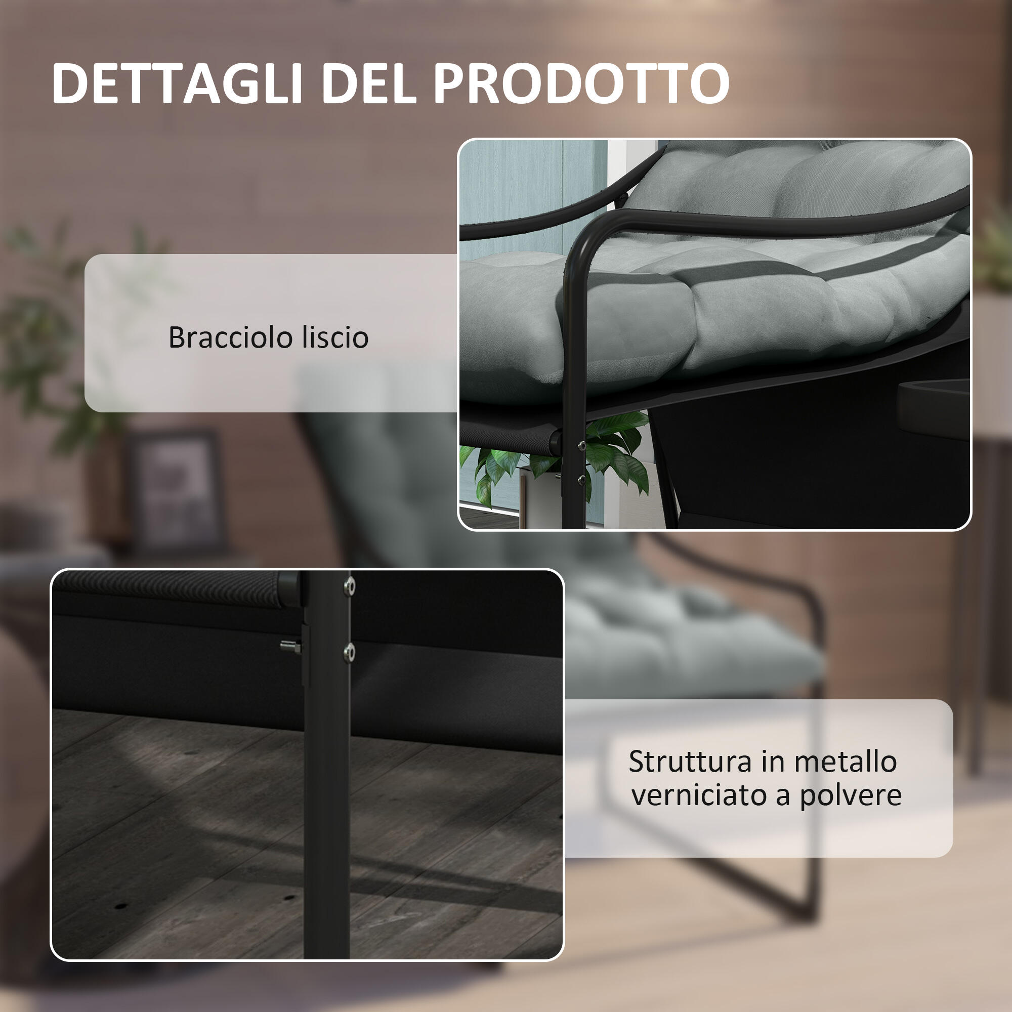 Outsunny Poltrona da Esterno in Acciaio e Poliestere con Cuscino Imbottito 5/7