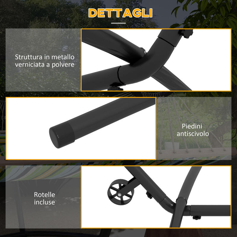 Outsunny Suport pentru Hamac cu 6 Găuri Și Roți din Metal Negru