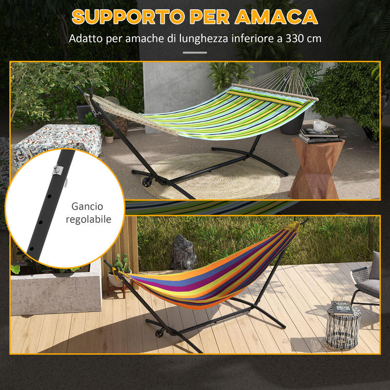 Outsunny Suport pentru Hamac cu 6 Găuri Și Roți din Metal Negru