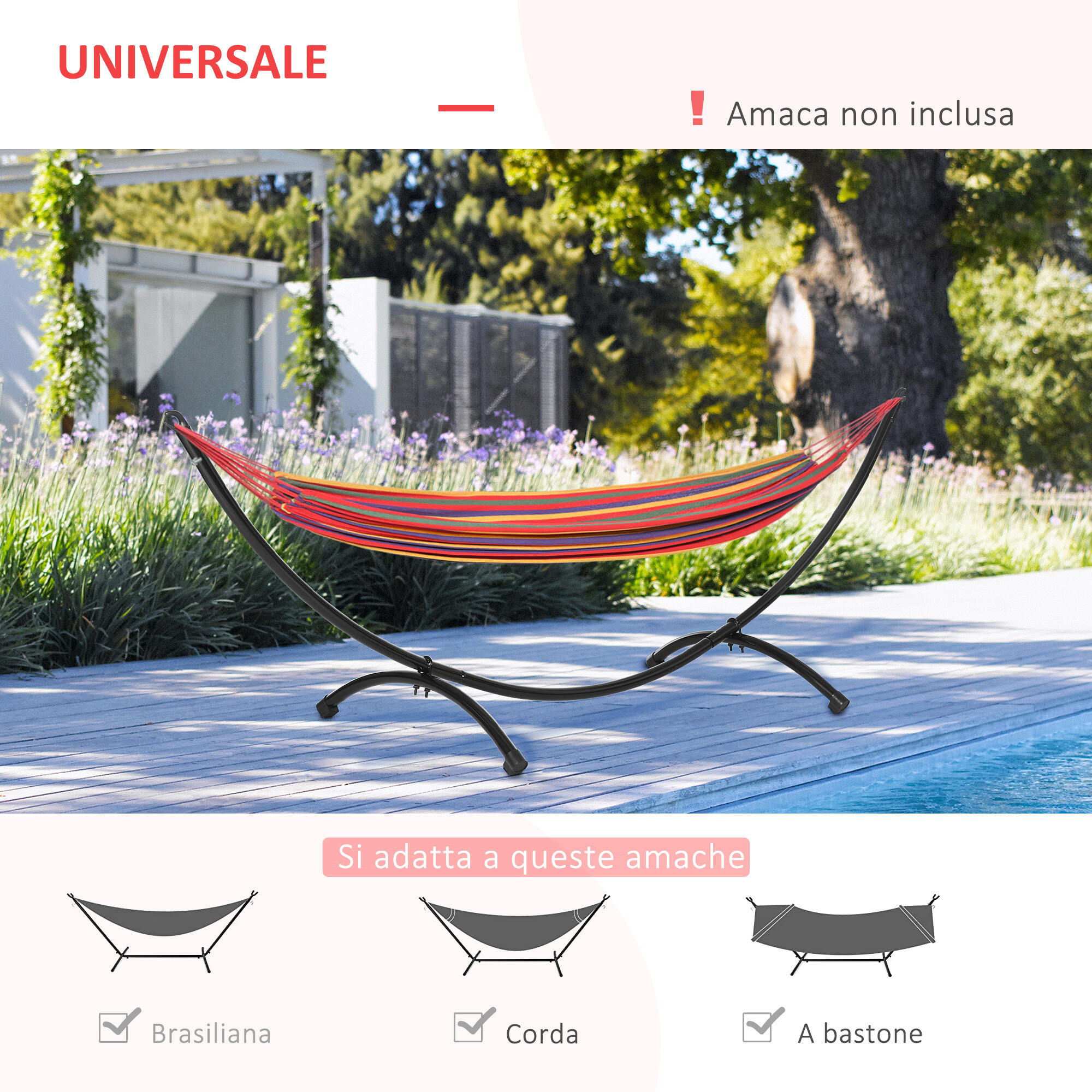Outsunny Struttura per Amaca Universale da Esterno in Metallo 300x90x100cm Nero 4/7