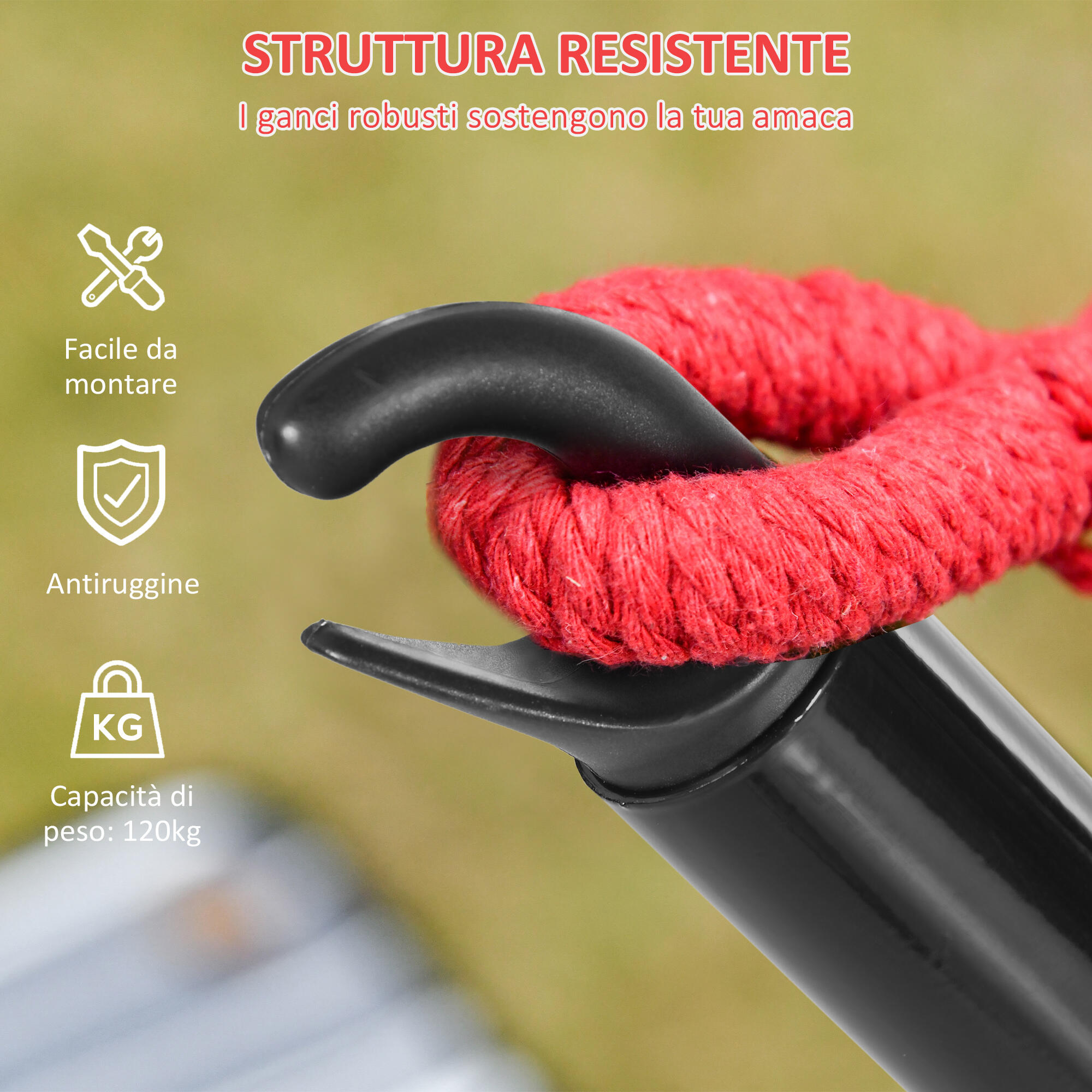 Outsunny Struttura per Amaca Universale da Esterno in Metallo 300x90x100cm Nero 6/7