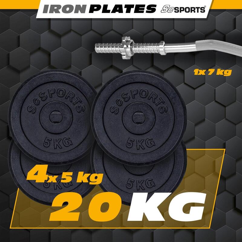 Set haltera bara curl si discuri 20 kg fonta negru