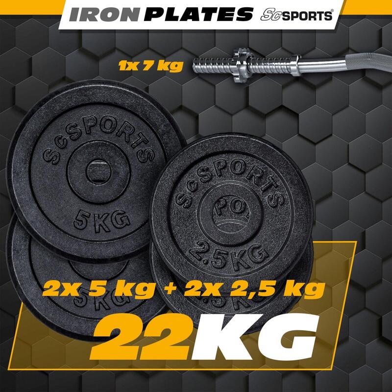 Set haltera bara curl si discuri 15 kg fonta negru