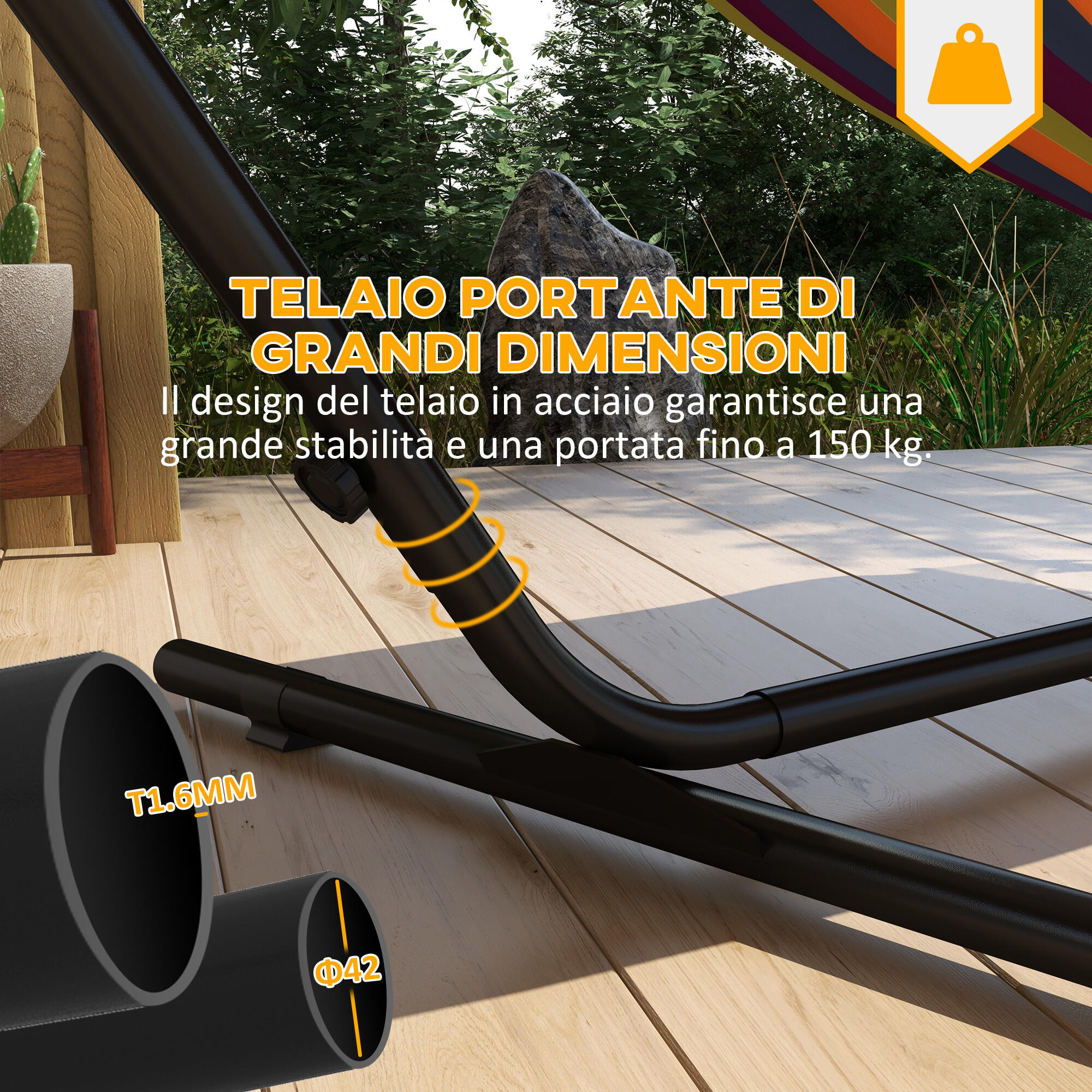 Outsunny Supporto Con Amaca Pieghevole In Acciaio, 2 In 1 Per Amaca O Sedia Sospesa Borsa Di Trasporto Inclusa 263l X 89l~1tiqhbsla2801