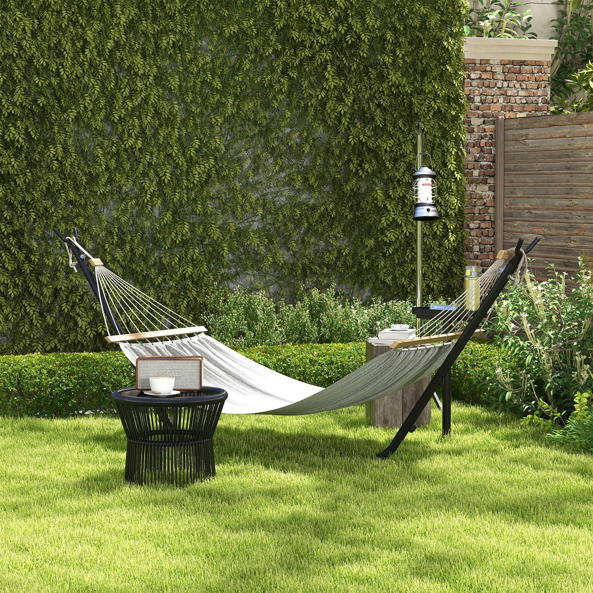 Amaca Doppia Prime Garden Con Supporto In Acciaio Salvaspazio - Strisce Nere (Portata 204 Kg)