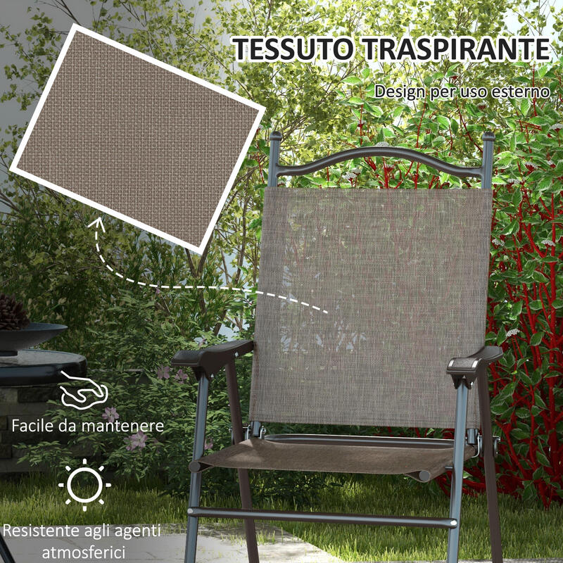 Outsunny Set de 2 Scaune Pliabile de Exterior cu Cotiere si Material Maro