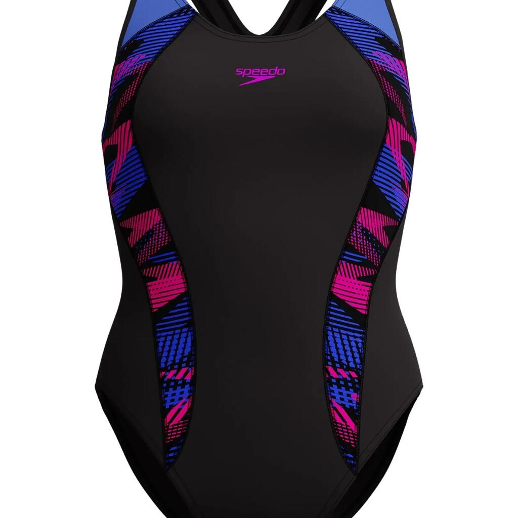 Speedo Placement Laneback Swimsuit - Black/Blue