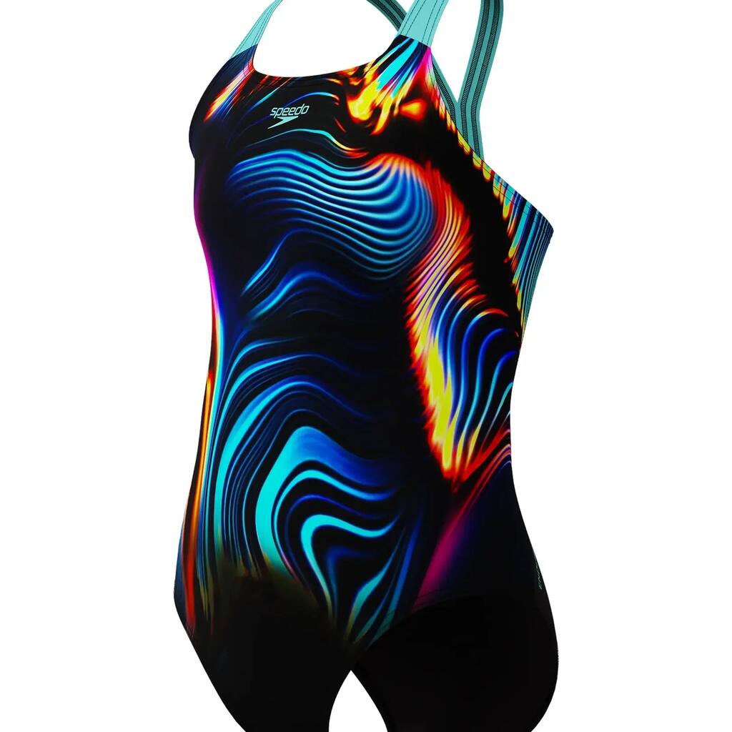 Speedo Girls Digital Placement Powerback Swimsuit - Black/Blue