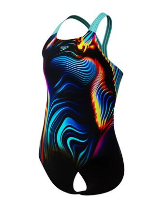 Speedo Meisjes Badpak Digital Placement Powerback Zwart / Blauw