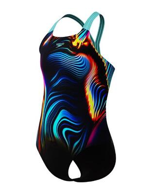 Speedo meisjes badpak digital placement powerback zwart / blauw