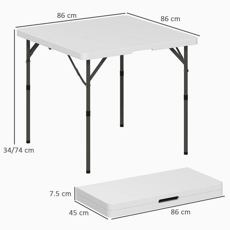 Outsunny Masa Pliabila Camping 2 Inaltimi Reglabile 86X86X74cm Alb