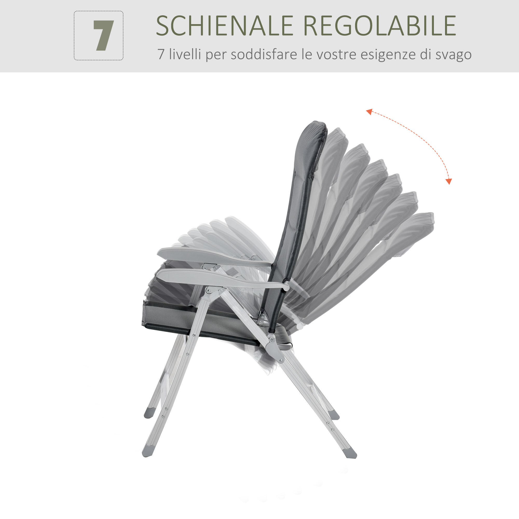 Outsunny Sedia da Pesca Pieghevole con Braccioli e Schienale Regolabile Grigio 5/7