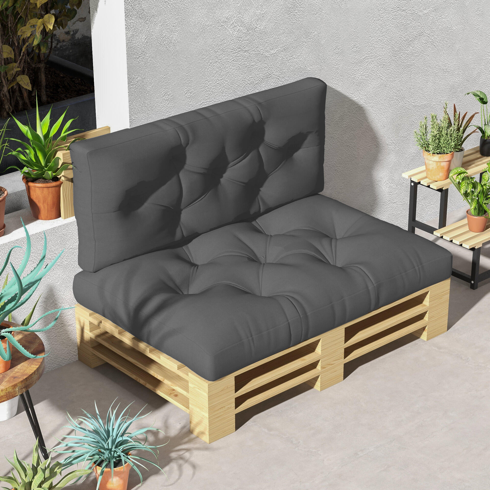 Outsunny Set 2 Cuscini da Esterno in Poliestere per Divani e Pallet Grigio 2/7