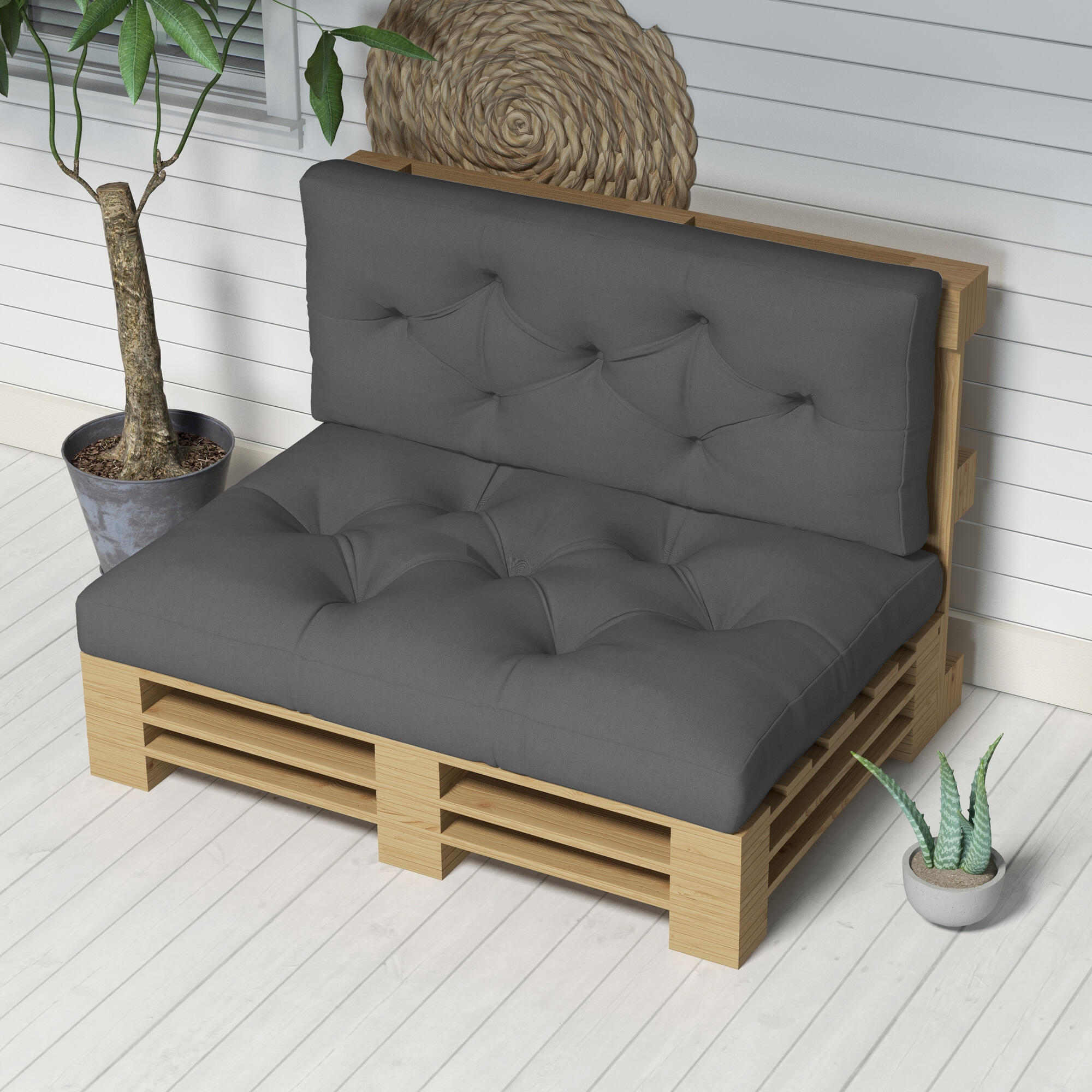 Outsunny Set 2 Cuscini da Esterno in Poliestere per Divani e Pallet Grigio 6/7