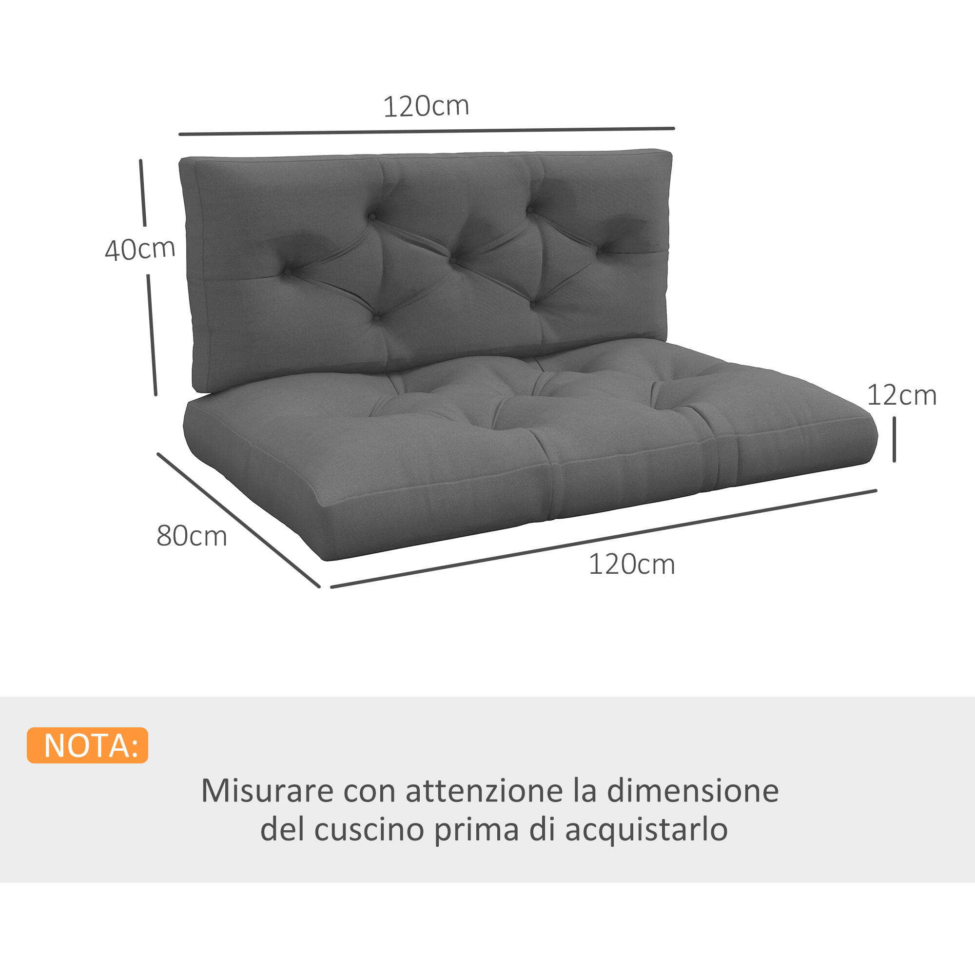 Outsunny Set 2 Cuscini da Esterno in Poliestere per Divani e Pallet Grigio 3/7