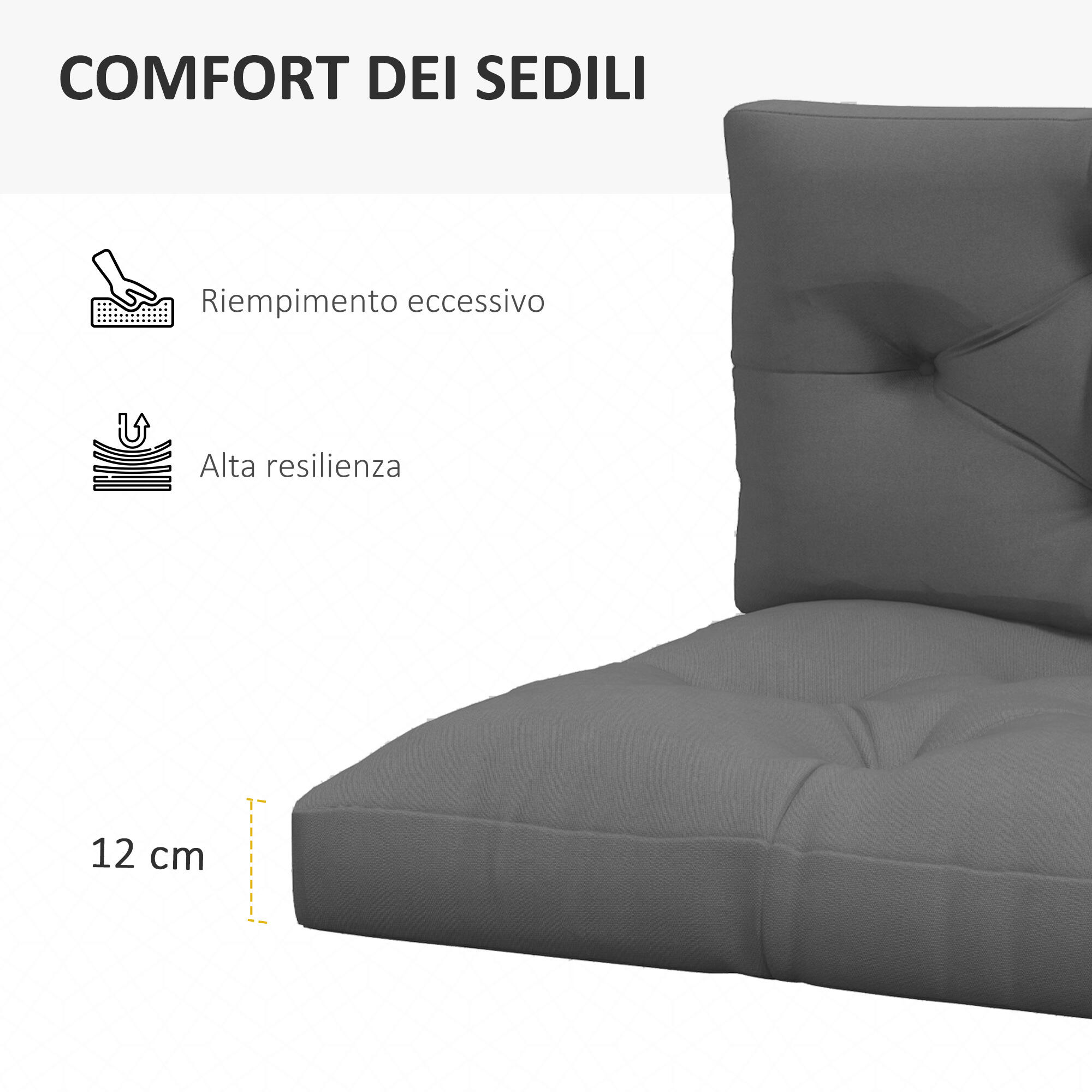 Outsunny Set 2 Cuscini da Esterno in Poliestere per Divani e Pallet Grigio 5/7
