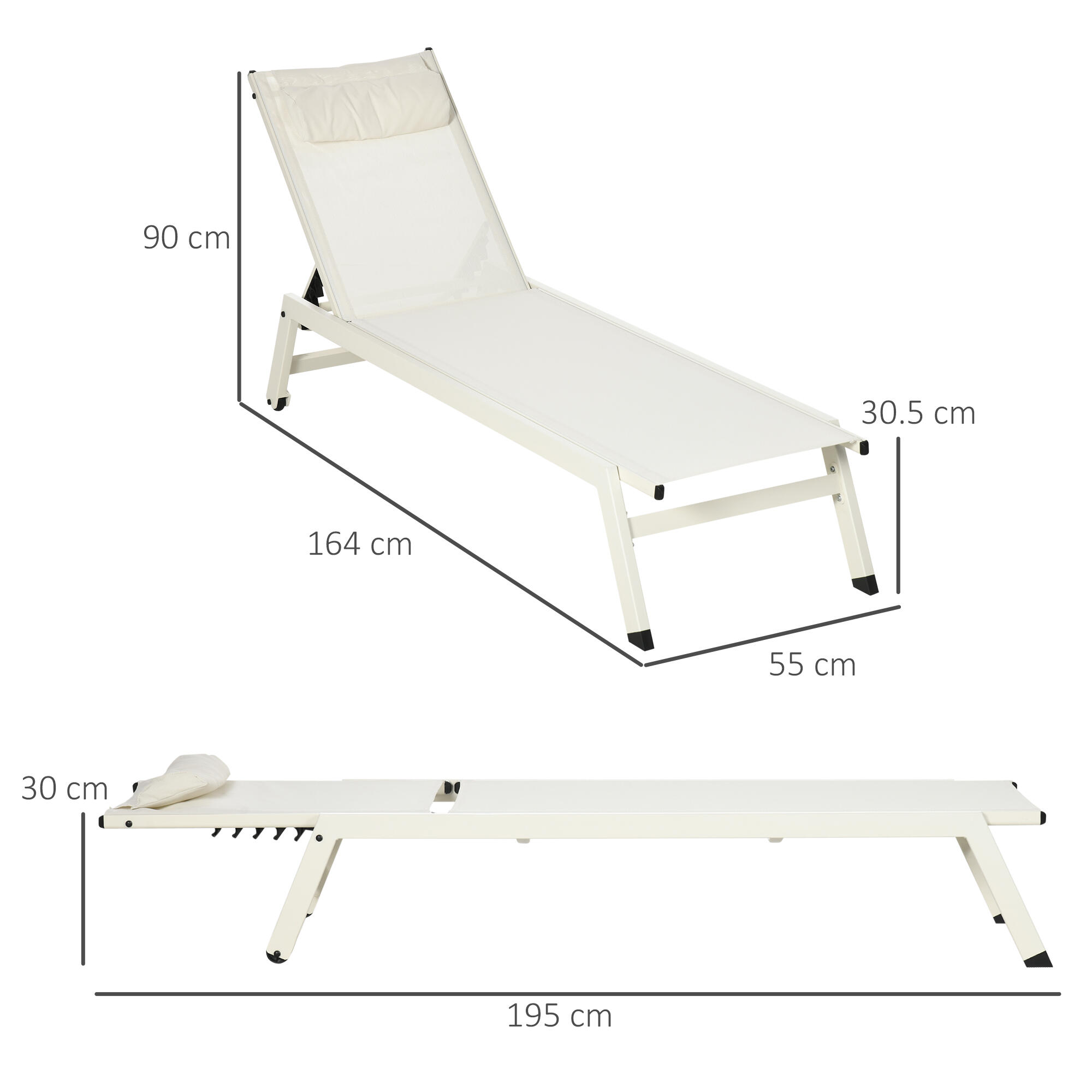 Outsunny Set 2 Chaise Longue Lettino Prendisole ad Altezza Reclinabile Beige 3/7