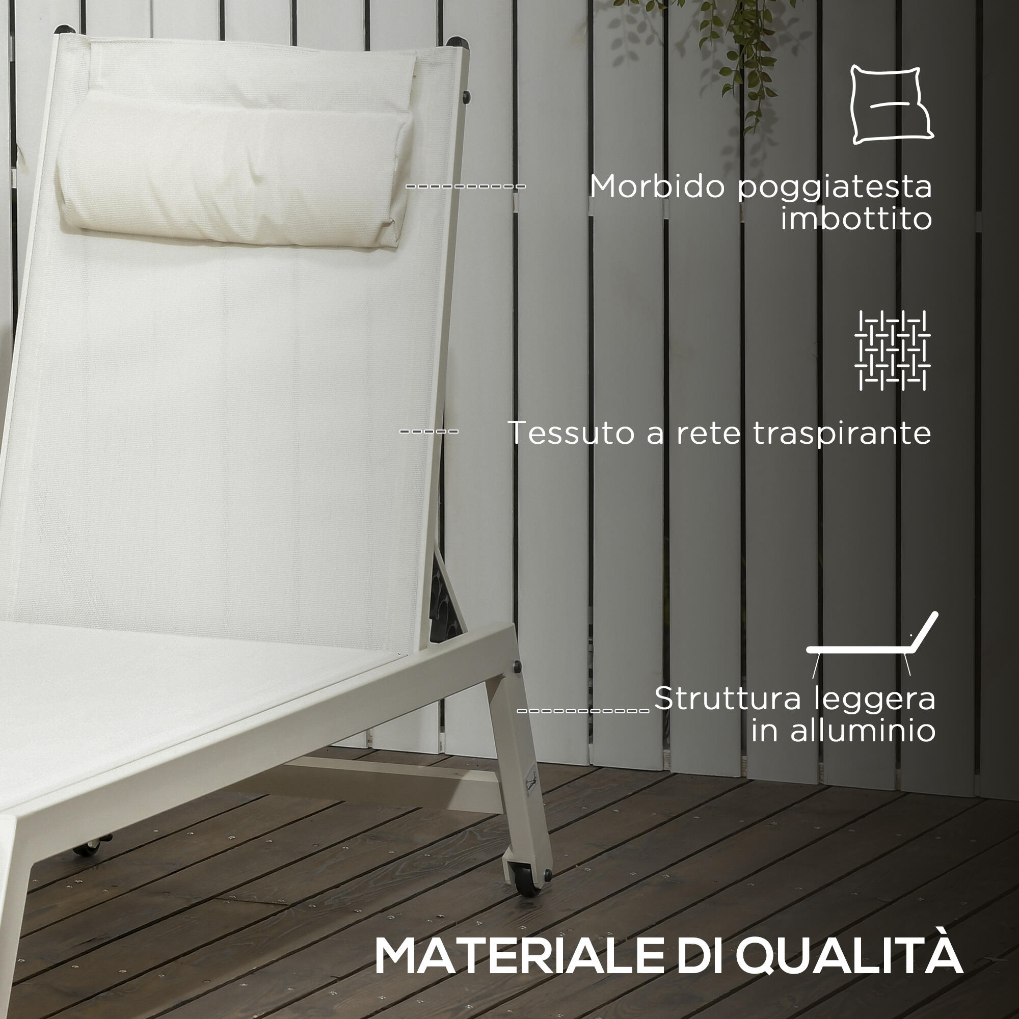 Outsunny Set 2 Chaise Longue Lettino Prendisole ad Altezza Reclinabile Beige 7/7