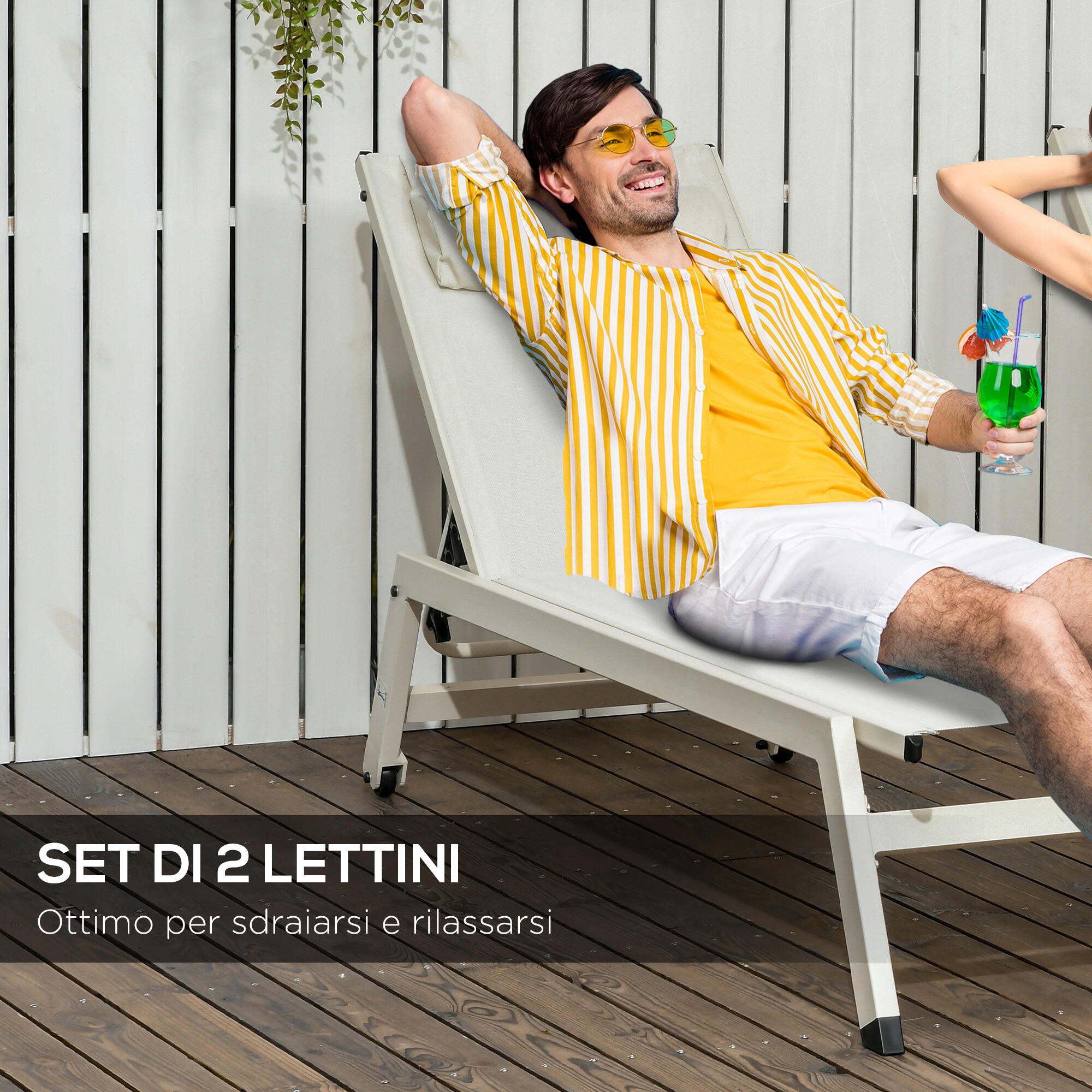 Outsunny Set 2 Chaise Longue Lettino Prendisole ad Altezza Reclinabile Beige 4/7