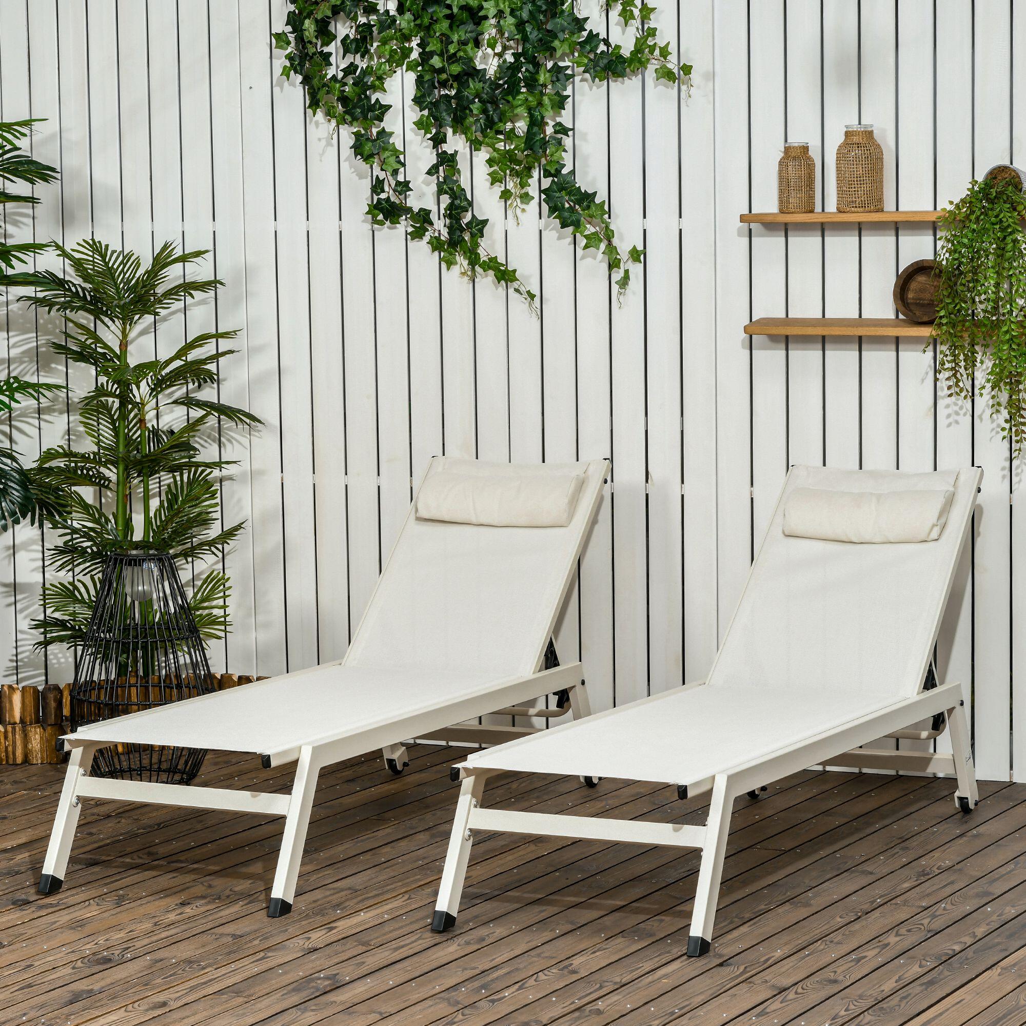 Outsunny Set 2 Chaise Longue Lettino Prendisole ad Altezza Reclinabile Beige 2/7