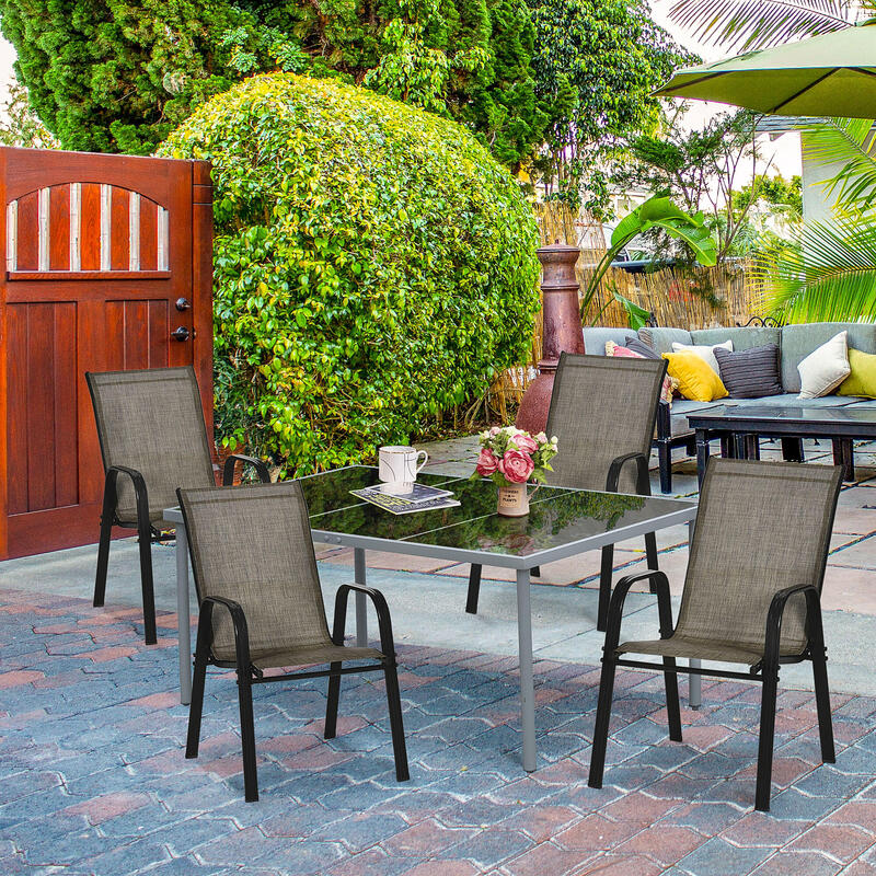 Outsunny Set de 4 Scaune Pliabile, de Exterior, cu Cotiere, din Metal, Maro