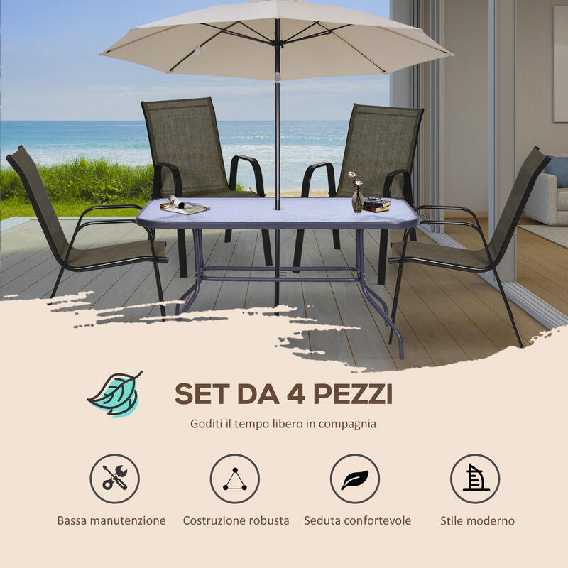 Outsunny Set de 4 Scaune Pliabile, de Exterior, cu Cotiere, din Metal, Maro