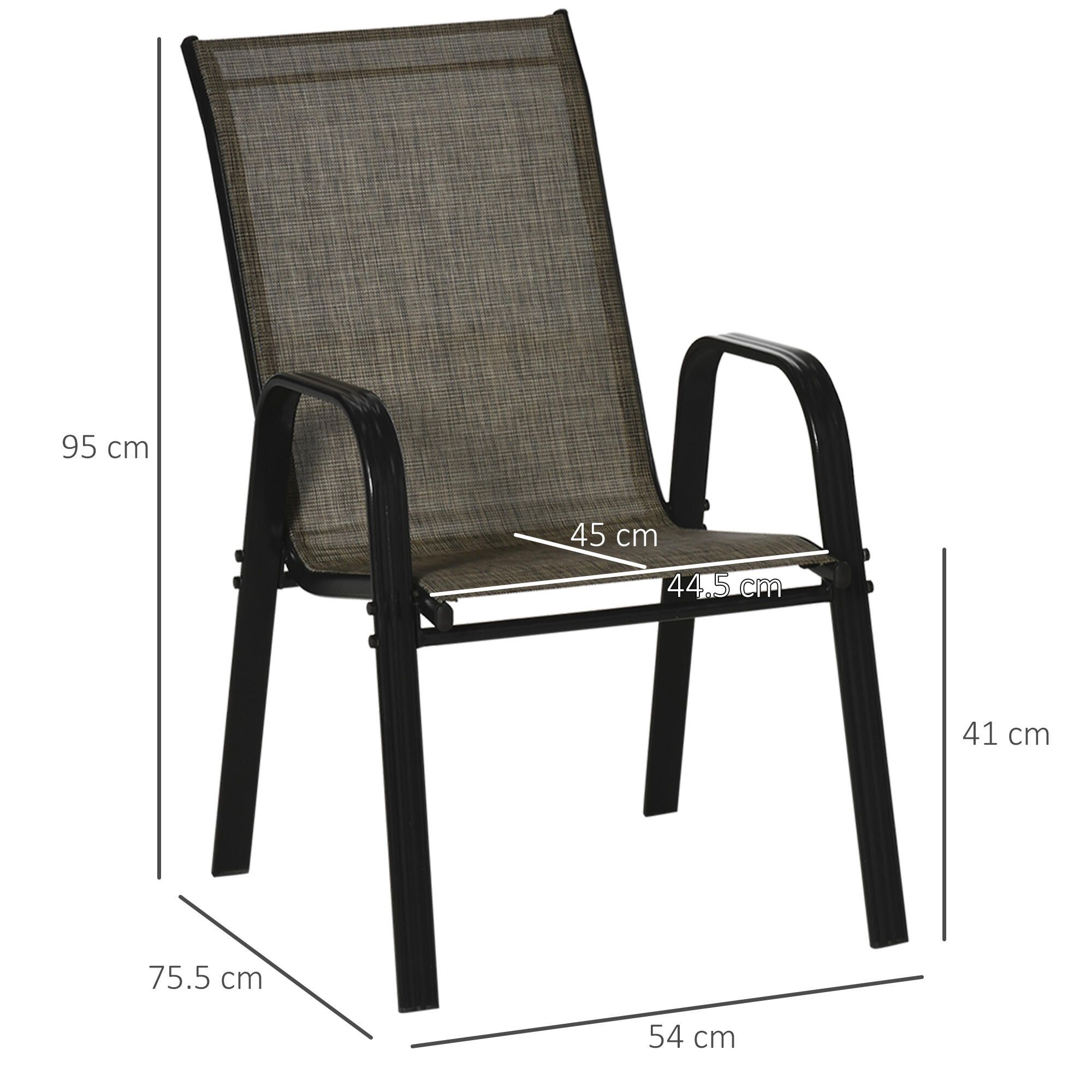 Outsunny Set 6 Pz Sedie da Esterno Impilabili con Braccioli in Metallo Marrone 3/7