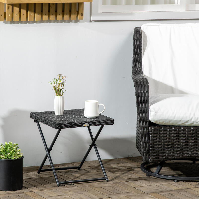 Masă de Cafea Pliabilă pentru Exterior, Outsunny, din Ratan Și Oțel, Negru