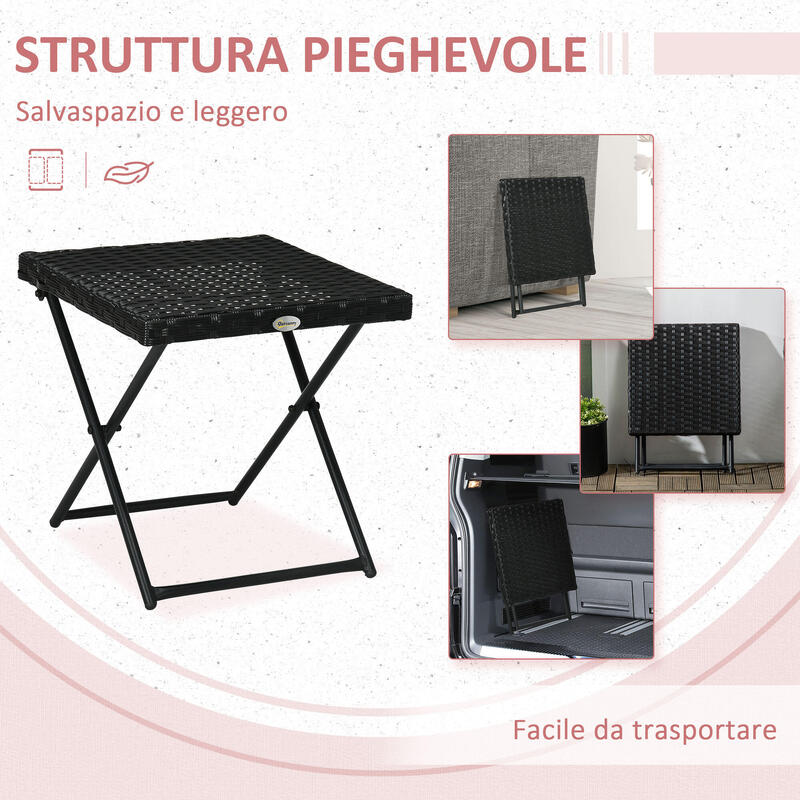 Masă de Cafea Pliabilă pentru Exterior, Outsunny, din Ratan Și Oțel, Negru