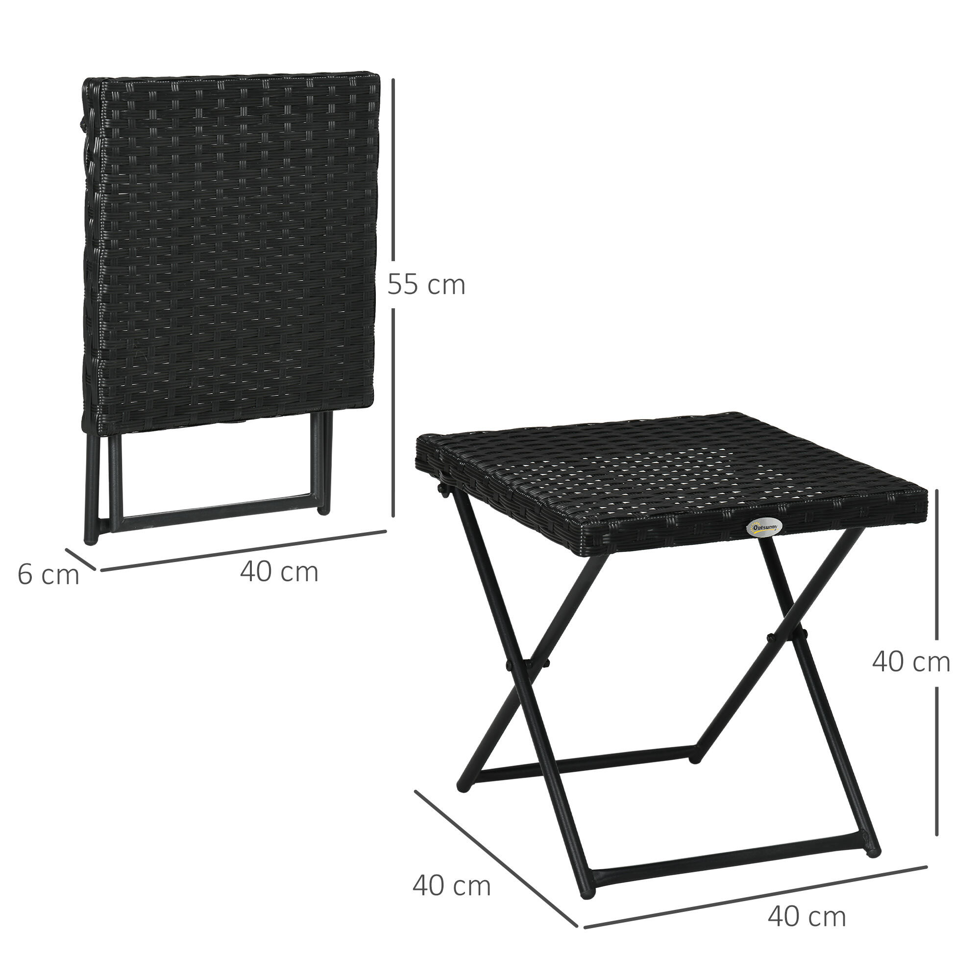 Outsunny Tavolino da Esterno Pieghevole Salvaspazio in Rattan e Acciaio Nero 3/8
