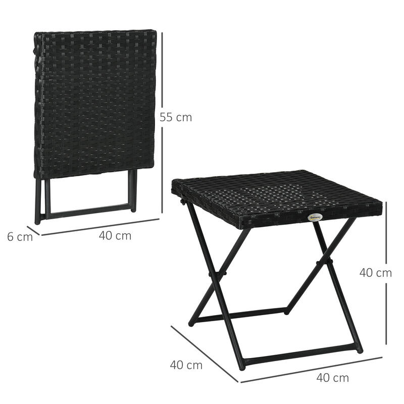 Masă de Cafea Pliabilă pentru Exterior, Outsunny, din Ratan Și Oțel, Negru