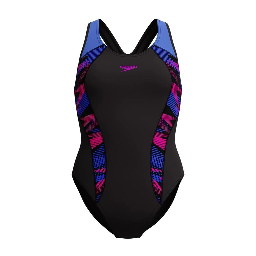 Speedo Placement Laneback Swimsuit - Black/Blue