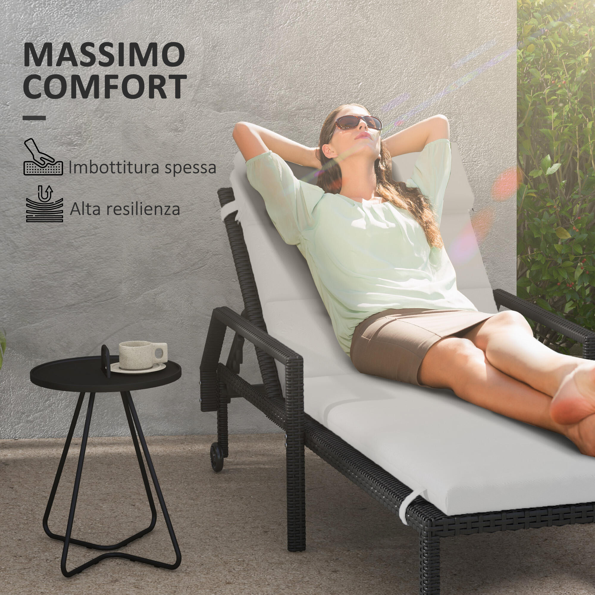 Outsunny Cuscino per Sdraio in Tessuto con Lacci di Fissaggio Grigio Chiaro 4/7