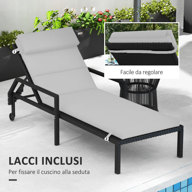 Outsunny Perna de sezlong, gri deschis, cu legaturi de fixare